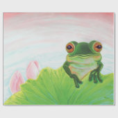 Groene kikker die zich in de vijver bevindt cadeaupapier (Vlak)