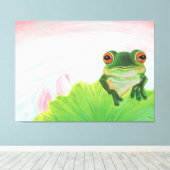 Groene kikker die zich in de vijver bevindt canvas afdruk (Insitu (Houten vloer))