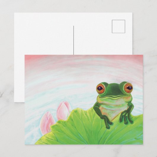 Groene kikker die zich in de vijver bevindt feestdagenkaart (Voorkant / Achterkant)