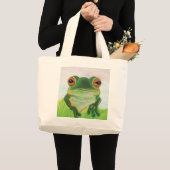 Groene kikker die zich in de vijver bevindt grote tote bag (Voorkant (product))