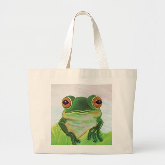 Groene kikker die zich in de vijver bevindt grote tote bag (Voorkant)