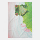 Groene kikker die zich in de vijver bevindt theedoek (Verticaal)