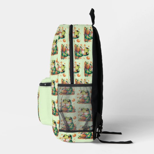 Groene kikker Drink Oranje Boba Bubble Tea Bedrukte Rugzak (Rechts)
