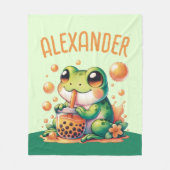 Groene kikker Drink Oranje Boba Bubble Tea Fleece Deken (Voorkant)