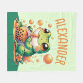 Groene kikker Drink Oranje Boba Bubble Tea Fleece Deken (Voorkant (Horizontaal))