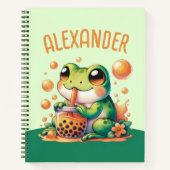 Groene kikker Drink Oranje Boba Bubble Tea Notitieboek (Voorkant)