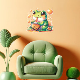 Groene kikker Drink Sinaasappel Boba Muurstickers