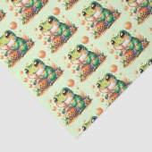 Groene kikker Drink Sinaasappel Boba Pattern Tissuepapier (Detail)