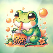 Groene kikker Drink Sinaasappel Boba Raamsticker (Vel 3)