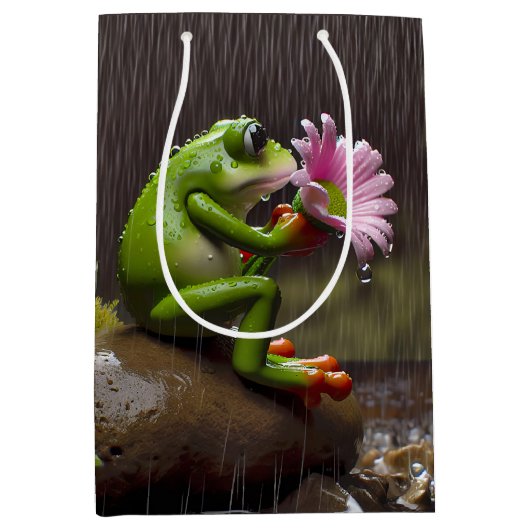 Groene kikker en Daisy Verjaardag Medium Cadeauzakje (Voorkant)