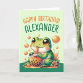 Groene kikker en Oranje Boba Bubble Tea Kaart (Voorkant)