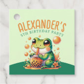 Groene kikker en Sinaasappel Boba Bubble Tea Party Bedankjes Labels (Voorkant)