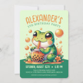 Groene kikker en Sinaasappel Boba Bubble Tea Party Kaart (Voorkant)