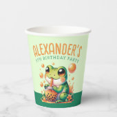 Groene kikker en Sinaasappel Boba Bubble Tea Party Papieren Bekers (Voorkant)