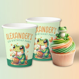 Groene kikker en Sinaasappel Boba Bubble Tea Party Papieren Bekers