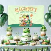 Groene kikker en Sinaasappel Boba Bubble Tea Party Spandoek