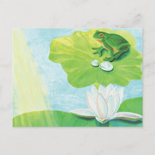 Groene kikker genieten van zonnestralen illustrati feestdagenkaart