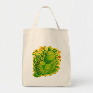 Groene kikker geschilderde kunst tote bag