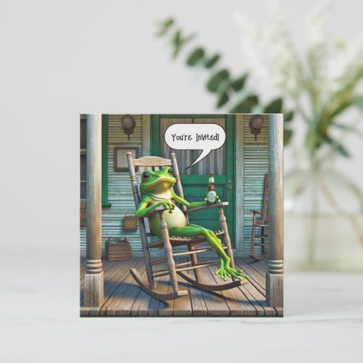 Groene kikker Getting Verjaardagsfeestje Kaart (Staand voorkant)