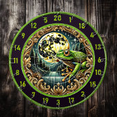Groene kikker gloeit met gouden elegantie dartbord