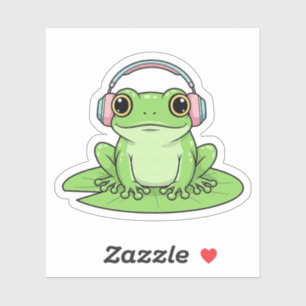 Groene Kikker Luister Muziek – Pastel Sfeer Sticker