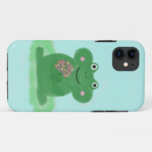 groene kikker met bloemen Case-Mate iPhone case (Achterkant (horizontaal))