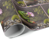 Groene kikker met een roze madeliefje cadeaupapier (Rol Hoek)