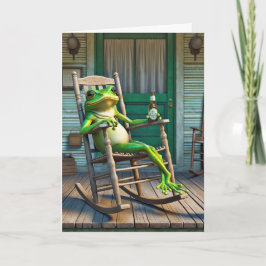 Groene kikker met een verjaardagsbier kaart