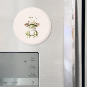 Groene kikker met hoed en blos magneet
