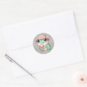 Groene kikker met ijs ronde sticker (Envelop)