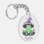Groene kikker met Paarse heks Pet Sleutelhanger (Voorkant Links)