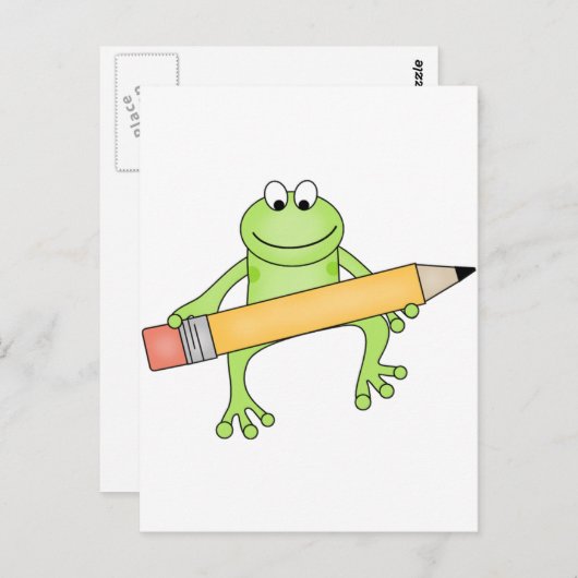 Groene kikker met potloodT-shirts en cadeaus Briefkaart (Voorkant / Achterkant)