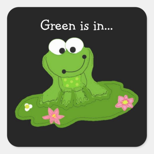 Groene kikker met uitpuilende ogen vierkante sticker (Voorkant)