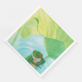 Groene kikker onder lelieblad servet (Hoek)