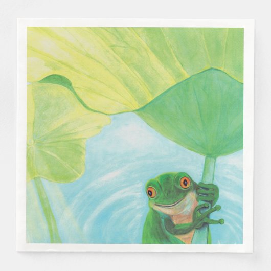 Groene kikker onder lelieblad servet (Voorkant)