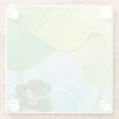 Groene kikker onder Lily Pad Glazen Onderzetter (Achterkant)