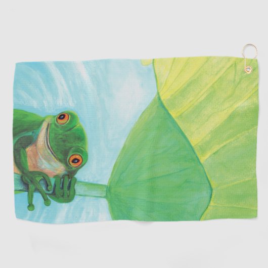 Groene kikker onder Lily Pad Golfhanddoek (Horizontaal)