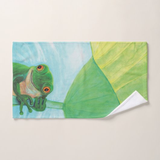 Groene kikker onder Lily Pad Handdoek (Handdoek)