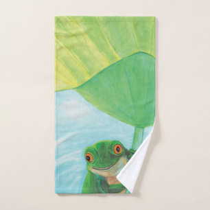 Groene kikker onder Lily Pad Handdoek
