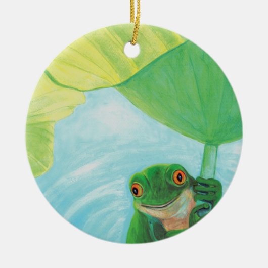 Groene kikker onder Lily Pad Keramisch Ornament (Voorkant)