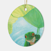 Groene kikker onder Lily Pad Keramisch Ornament (Links)