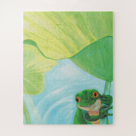 Groene kikker onder Lily Pad Legpuzzel (Verticaal)