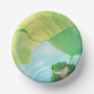 Groene kikker onder Lily Pad Papieren Kommen