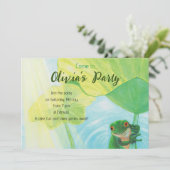 Groene kikker onder Lily Pad Party Kaart (Staand voorkant)
