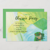 Groene kikker onder Lily Pad Party Kaart (Voorkant / Achterkant)