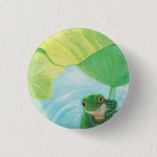 Groene kikker onder Lily Pad Ronde Button 3,2 Cm (Voorkant)