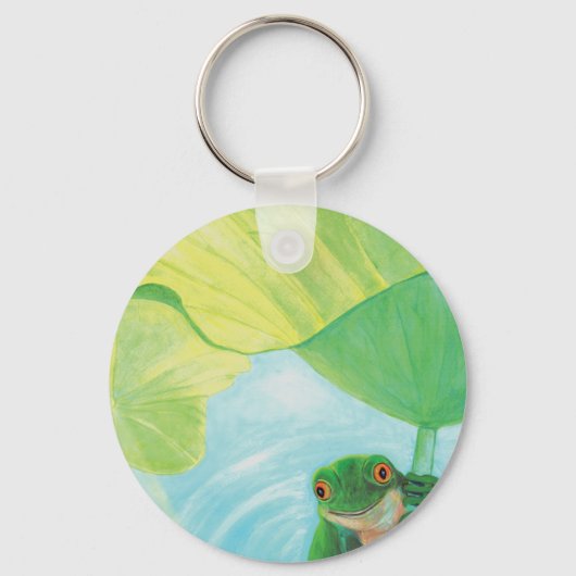 Groene kikker onder Lily Pad Sleutelhanger (Voorkant)