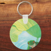 Groene kikker onder Lily Pad Sleutelhanger (Voorkant)