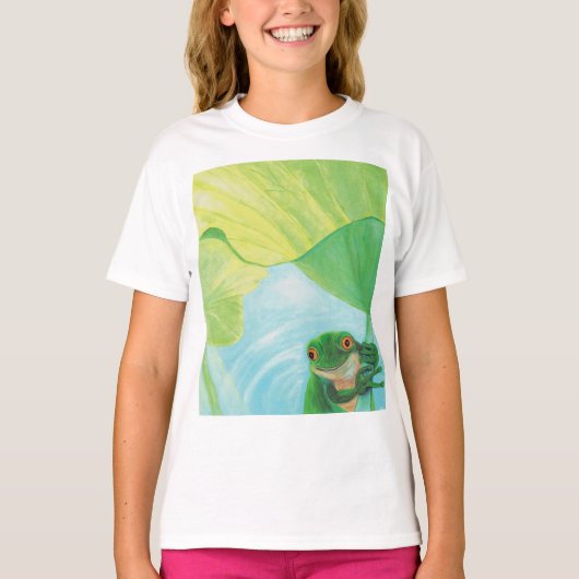 Groene kikker onder Lily Pad T-shirt (Voorkant)