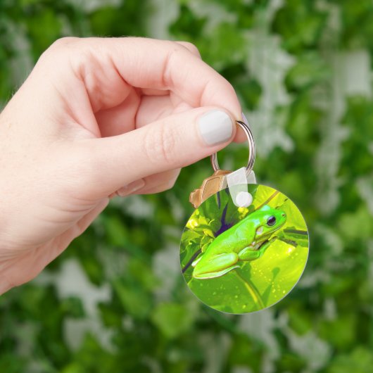 Groene kikker op een blad, sleutelhanger (Hand)